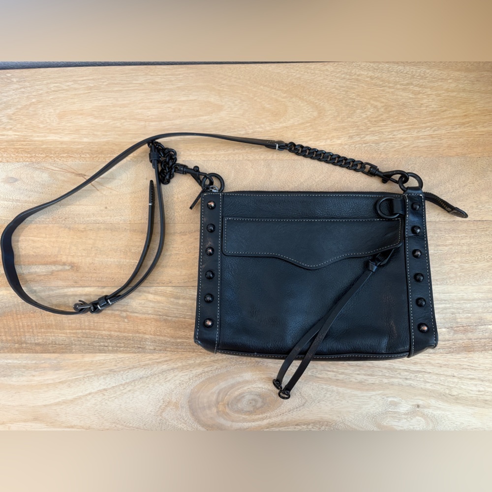Rebecca Minkoff Womens MAB Studded Crossbody Bag Chain Strap Leather Black OS - Picture 2 of 10